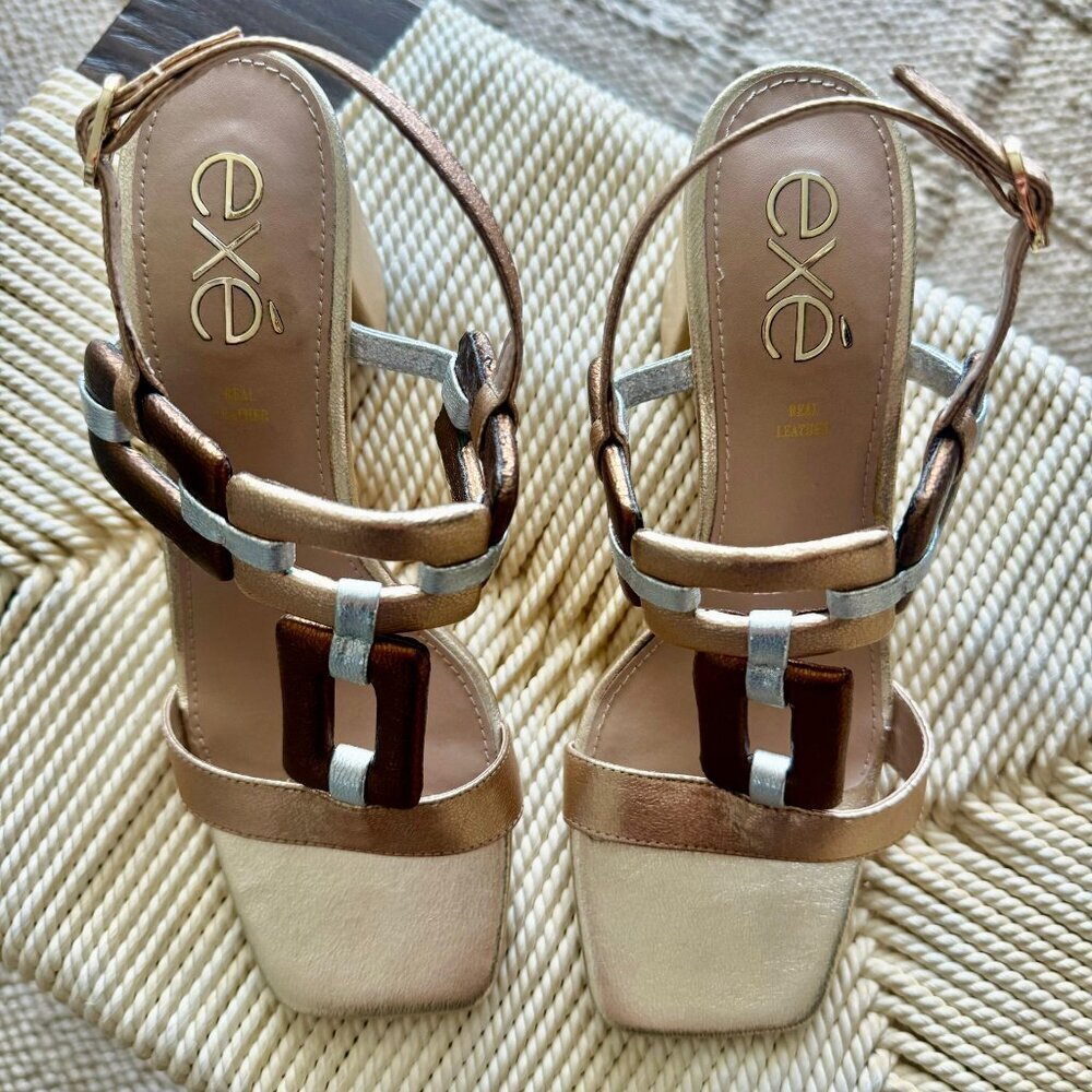 Exé Genuine Leather Platform Sandals – Metallic Bronze & Silver (EU 41 / US 10) - Picture 3 of 4